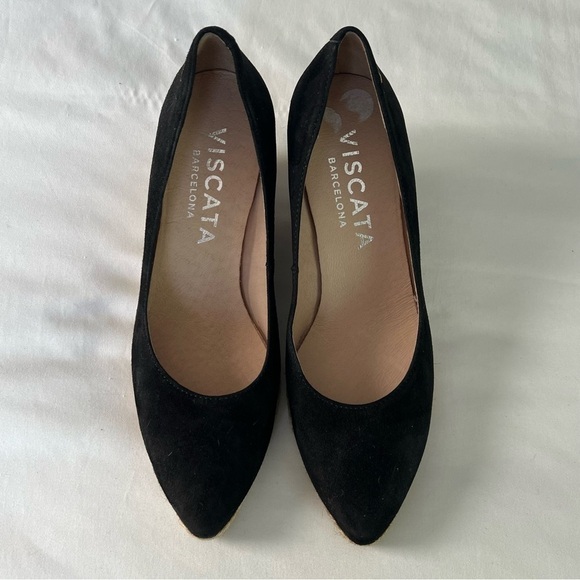 Viscata Limited Edition Black Suede Roses V Cut Espadrille Wedges - Picture 3 of 7